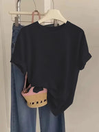 Yin Yang Cause and Effect Print Short Sleeve, Casual Women's Short Sleeve, Simple and Stylish Design, Versatile for Any Outfit, Suitable for Spring, Summer, and Autumn, Machine Washable, Comfortable Fit - Black