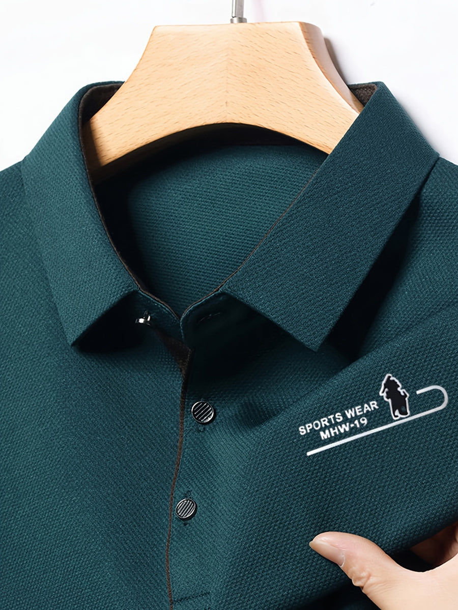 Minimalist Urban Long Sleeve Polo Shirt Portable Daily Commute - Blackish Green