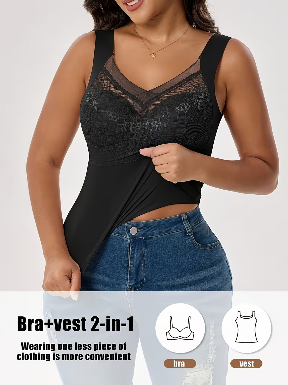 1pc Women's Vest Warm All-In-One Wireless Bra Built-In Fixed Padding High-Elastic Fabric Suitable for Various Body Shapes Non-Deformable for Long Wear Suitable for Various Scenes In Autumn And Winter Seasons - Black