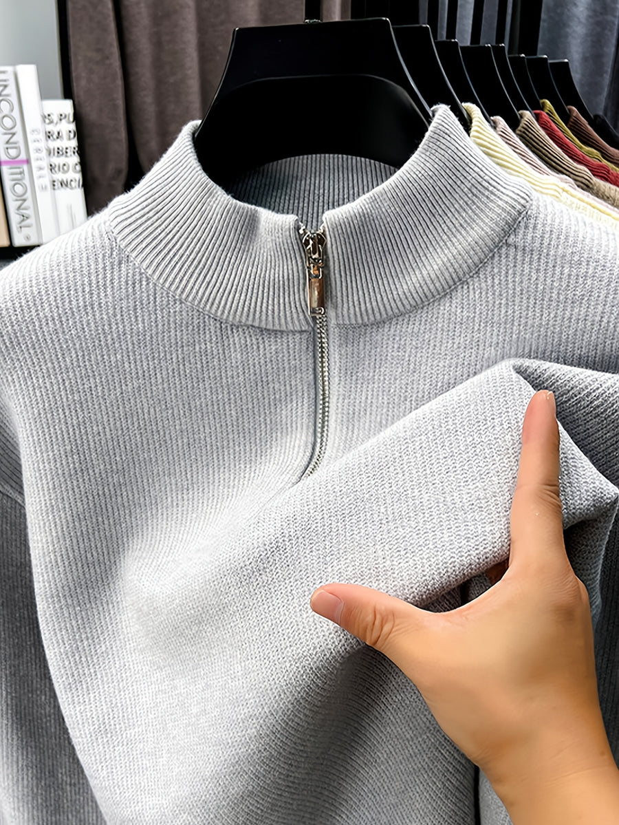 Men'S Half-Zip Stand Collar Knit Sweater, Non-Tight Loose Fit, Suitable for Most Men, Versatile Base Layer - SINBOS - Light Grey