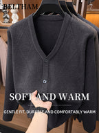 Autumn Winter Men Thick Knit Cardigan, Ideal Gift for Dad and Father, Button Design with Pockets, Warm Cold Resistant Soft Comfortable Sweater, Elegant Versatile Top Cardigan Coat for Daily Casual Business Sports Fishing Camping Wear - Black