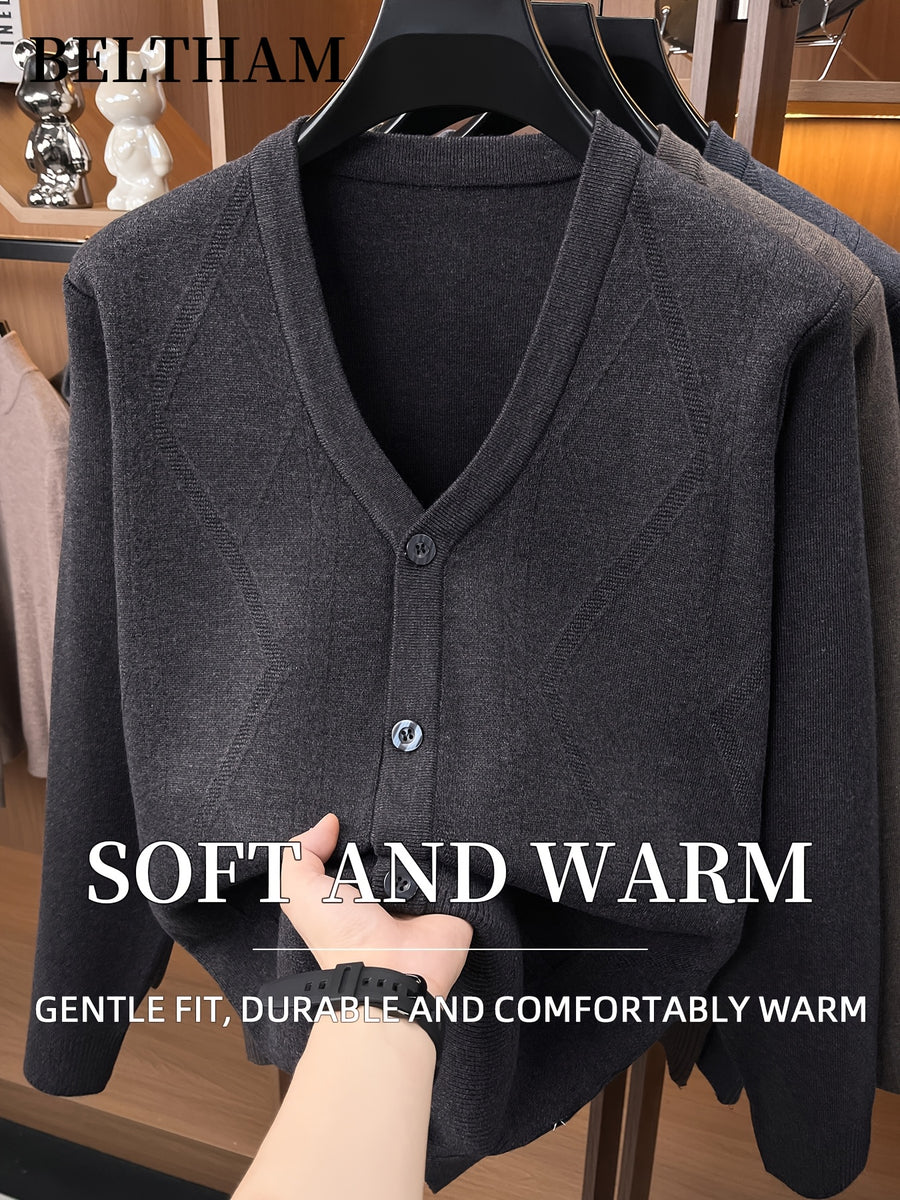 Autumn Winter Men Thick Knit Cardigan, Ideal Gift for Dad and Father, Button Design with Pockets, Warm Cold Resistant Soft Comfortable Sweater, Elegant Versatile Top Cardigan Coat for Daily Casual Business Sports Fishing Camping Wear - Black