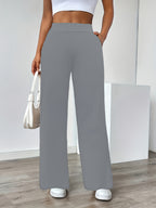 In-Stock Versatile Solid Color Stretch Straight-Leg Trousers - Grey