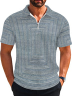 Summer Men'S Waffle Half-Button Zipper Stand-Collar Short Sleeve Polo Shirt, Loose Casual T-Shirt, Soft Breathable Non-Stuffy All-Match Top - Mixed colors