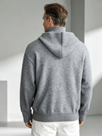 2026 New Fashionable Business Mature Casual Men'S Hooded Long Sleeve Knit Sweater, Slim Soft Warm Solid Color Knit Pullover Top, Fall Winter Suitable for Daily Office And Weekend Casual Outfits - Grey
