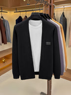 Men's Minimalist Commuter-Style Knit Cardigan, Crafted from Fine, Soft, and Supple Knitted Fabric That Is Skin-friendly, Breathable, Wrinkle-resistant, and Pilling-resistant. The V-neck and Relaxed Fit Are Flattering on All Body Types - Black