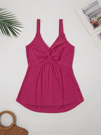 Western-style Women's Top with a Twisted Knot Design on the Chest, Made of Textured Lace Jacquard Fabric. A Spring/summer Beach, Outing, Date, or Vacation Shirt. "European Users Are Advised to Purchase One Size Smaller." - Rose Red