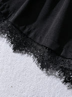 Women's Elegant Black Lace-Trimmed Shorts - Versatile Commuter and Casual Shorts for Spring and Summer - Black