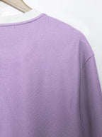Men's Fashion Casual Color-Block 2-in-1 Look Loose Fit Pullover Crew Neck Sweatshirt with Waffle Knit Textured Fabric - Light Purple