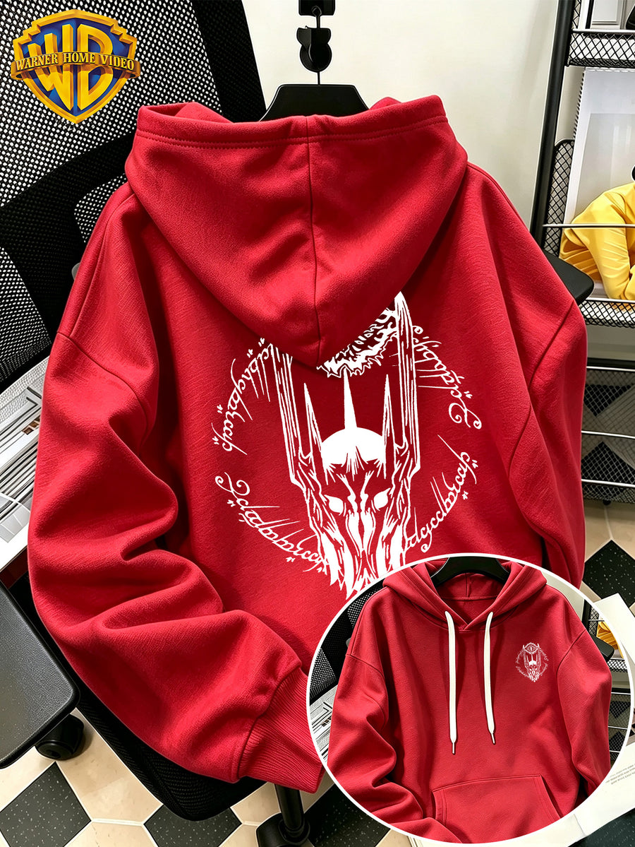Authorized by Warner Bros., 2026 New Soren Helmet with White Line Print, Men'S Hoodie, Hooded Sweatshirt, Kangaroo Pocket And Drawstring Hat, Suitable for Daily And Outdoor Sports Wear, Autumn And Winter Warm Jacket, Fashionable Jacket - Red