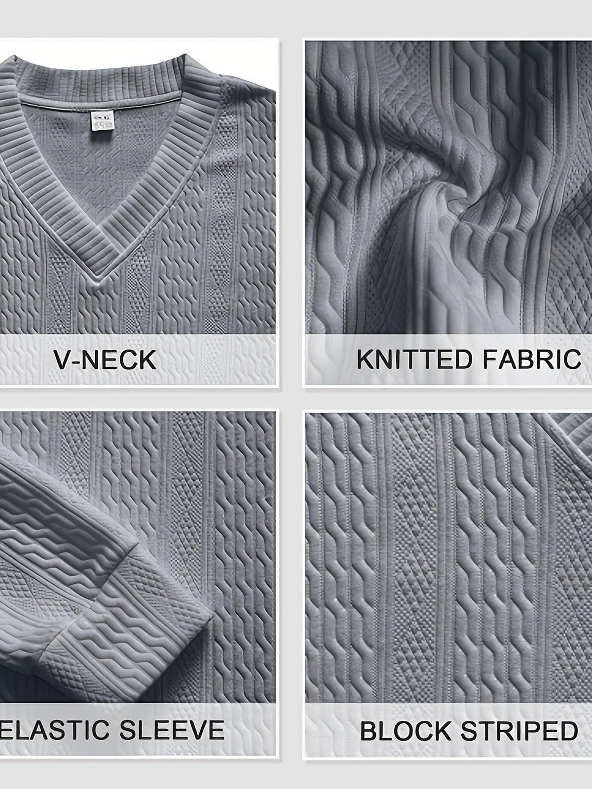 Fall Winter Men'S Casual Cable Knit Pullover, V-Neck Long Sleeve Textured Sweater with Ribbed Neckline, Cuffs, And Hem, Relaxed Everyday Top for Business Casual, Weekend, Dinner, Vacation, Travel, And Outdoor Walks - Space Gray