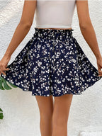 Women's Fashionable Printed Polyester- Stretch Shorts with a Faux Drawstring Design, Featuring a Casual High-waist Elastic Fit for Leisure and Vacation Wear - Multicolor