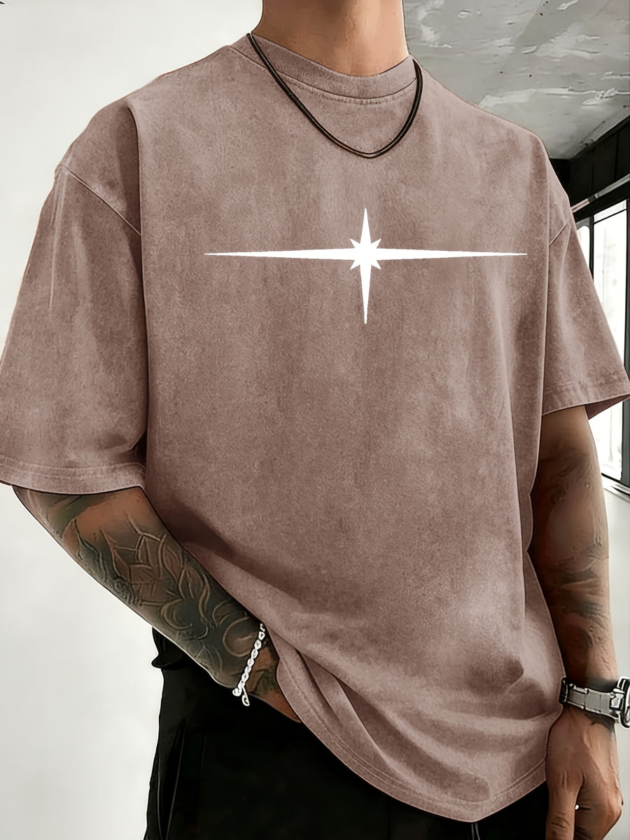 Unisex Vintage Distressed Positioning Print Pure Cotton Short-Sleeve T-Shirt, Breathable, Skin-Friendly, Comfortable, and Non-Stuffy. Suitable for Outdoor Leisure, Sports, and Daily Versatile Wear. Eye-Catching and Flattering on Everyone - Brown