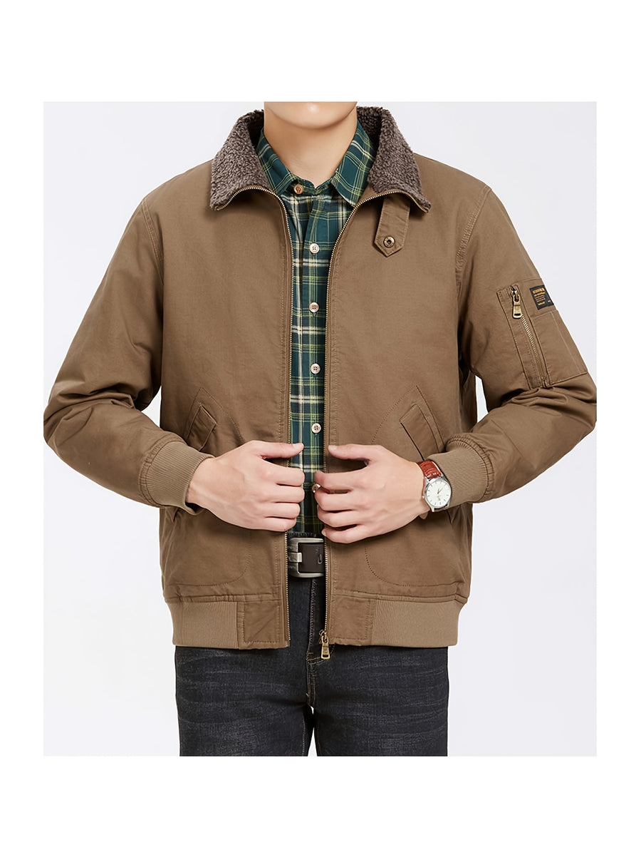 Men'S Lamb Workwear Jacket Spring Autumn Winter New Multi-Pocket Outdoor Casual Coat - Dark Khaki