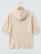 Men'S Linen Short-Sleeved Hoodie, Fashionable Men'S Top, Short-Sleeved Hoodie, Individual Trend, Comfortable And Breathable Fabric, Suitable for Outdoor Leisure, Camping, Vacation, Beach, Daily Street Wear - Khaki