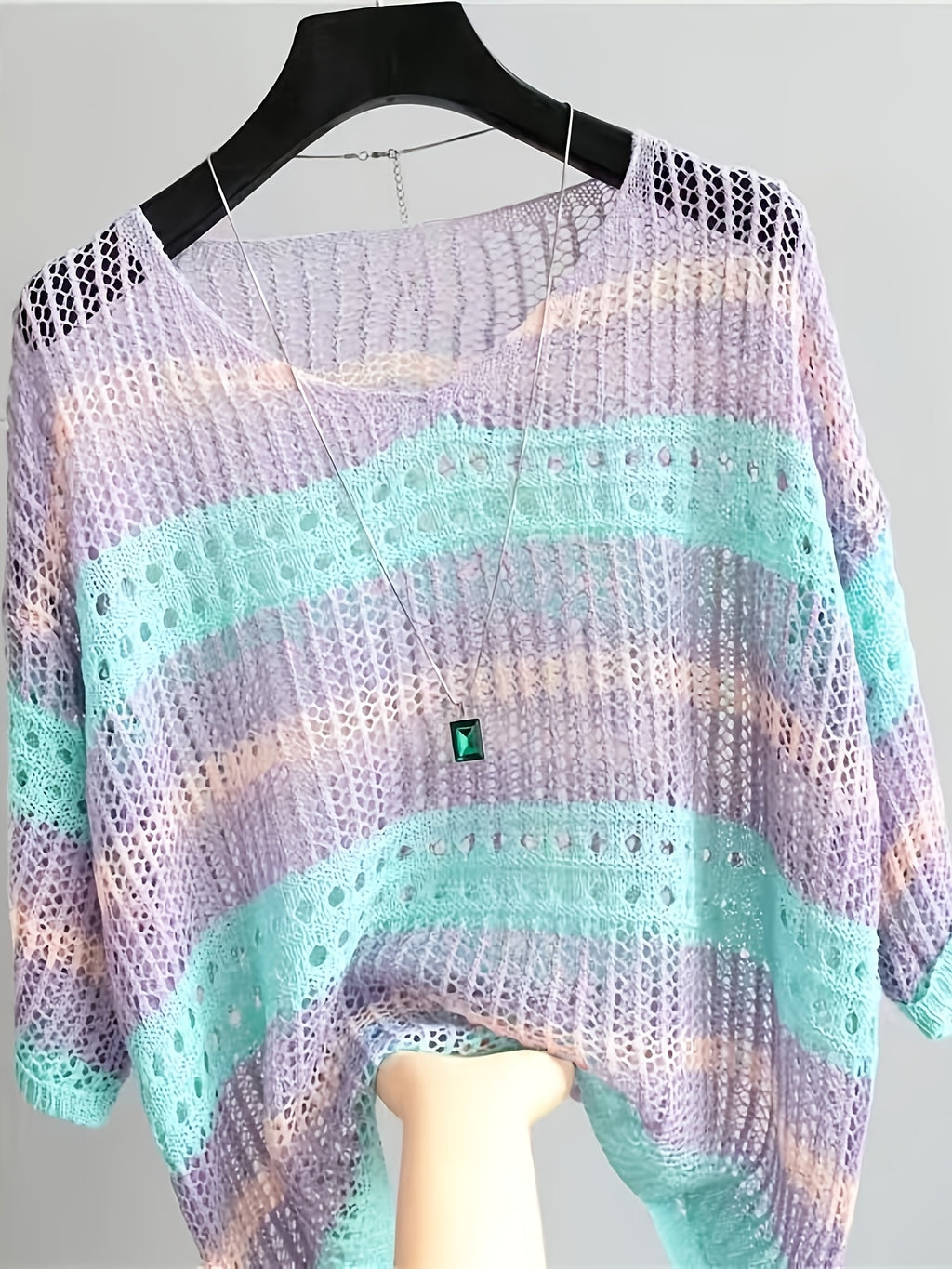 Summer Elegant Loose Hollow-Out Beach Half-Sleeve Cover-Up - Light Purple