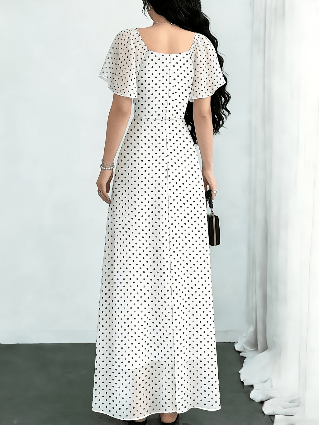 New Summer 2026 Chiffon Polka Dot Print Batwing Sleeve Sweet French-Style Mini Dress, Summer Maxi Dress - White