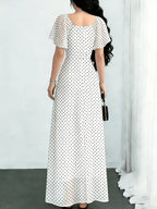 New Summer 2026 Chiffon Polka Dot Print Batwing Sleeve Sweet French-Style Mini Dress, Summer Maxi Dress - White