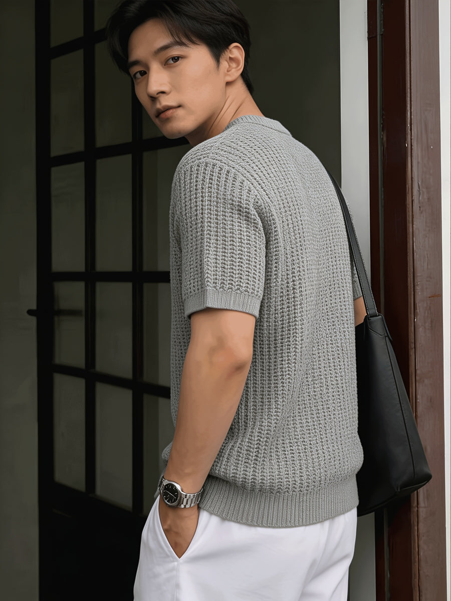 New Korean Lazy Style Sweater Men'S Loose Casual Business Commute Knit Top Spring Summer - Grey
