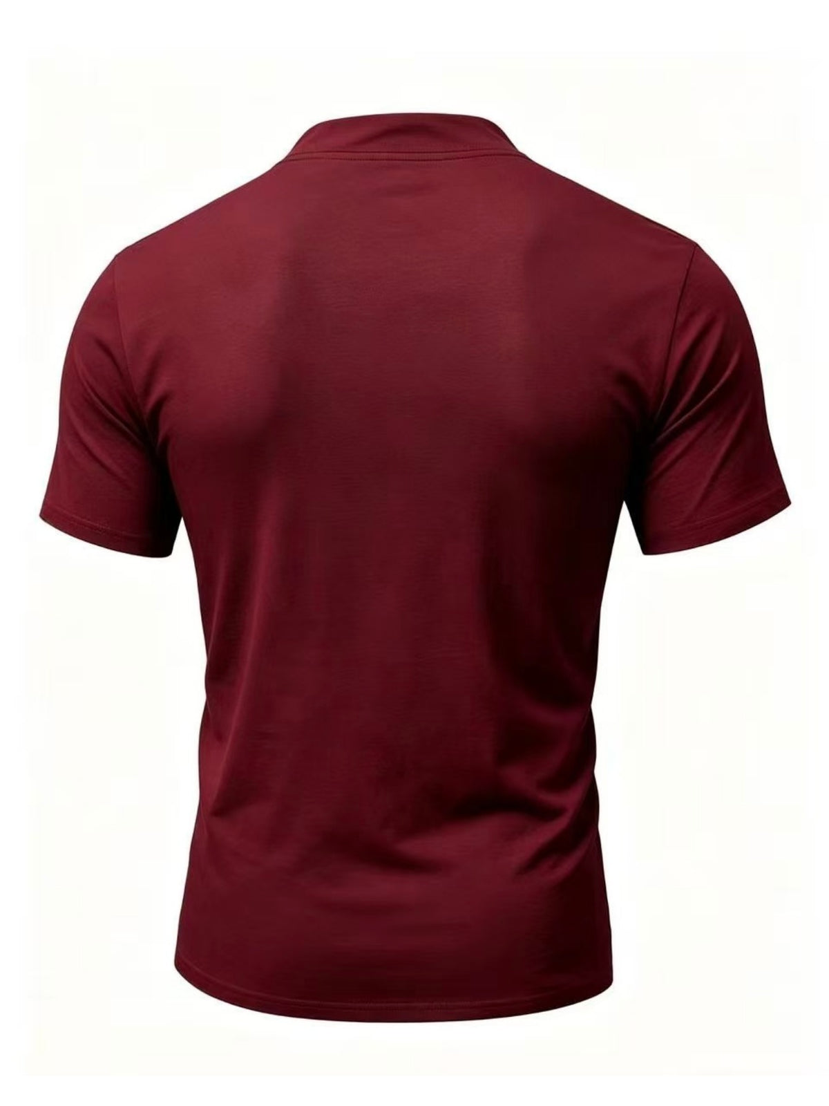 Summer Men'S Fashion Lace-Up Henley Short Sleeve Print T-Shirt, Mandarin Collar Top, Fitness Workout Training Short Sleeve - Burgundy
