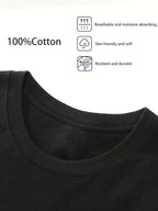 100% Pure  Men's Crew Neck Short Sleeve T-Shirt, Summer Solid Color, Comfortable, Soft, Breathable, Sweat-Absorbent, Casual, Versatile, for Layering or Wearing Outside - Black
