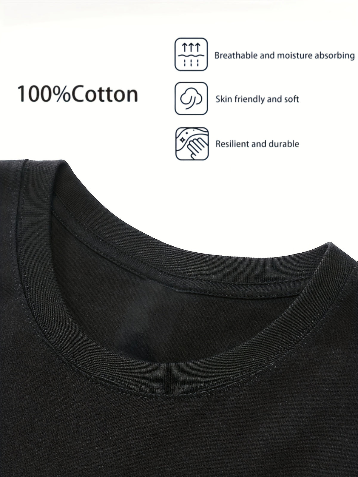 100% Pure  Men's Crew Neck Short Sleeve T-Shirt, Summer Solid Color, Comfortable, Soft, Breathable, Sweat-Absorbent, Casual, Versatile, for Layering or Wearing Outside - Black
