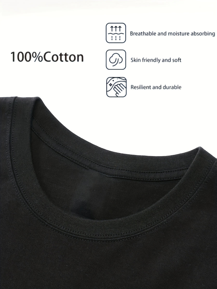 100% Pure  Men's Crew Neck Short Sleeve T-Shirt, Summer Solid Color, Comfortable, Soft, Breathable, Sweat-Absorbent, Casual, Versatile, for Layering or Wearing Outside - Black