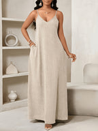 Elegant Solid Color Halter Dress - Apricot