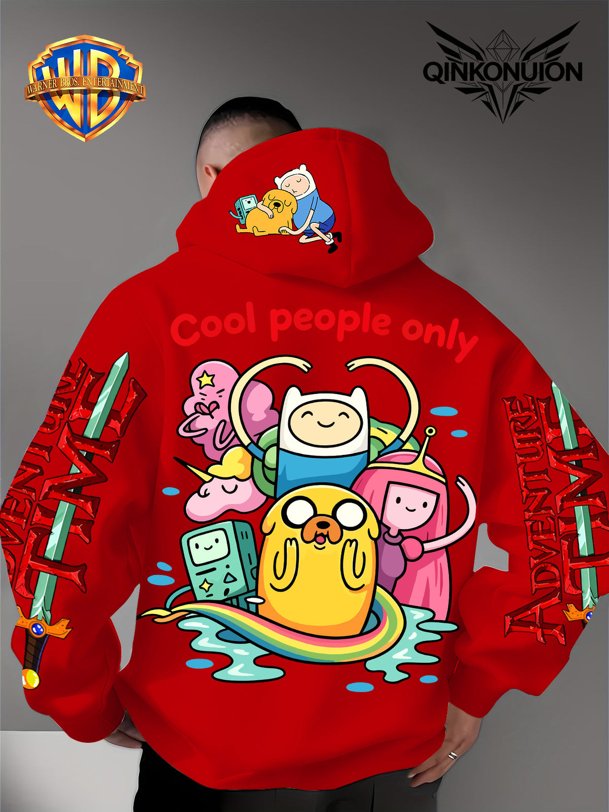 Warner Official Men'S Hoodie, Colorful Water Play Fun Anime Printed Design for All, Machine Washable, Warm And Casual for Autumn And Winter, Daily Drawstring Hoodie, Multi-Functional Sports And Leisure Loose Fit - Red