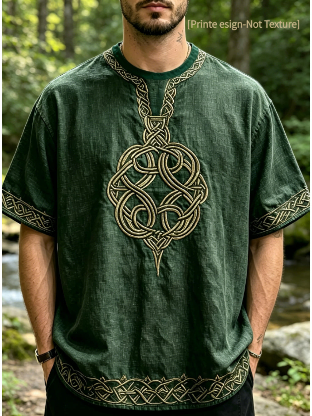 [Print Design - Not Texture] Summer Print Men'S T-Shirt, Men'S Celtic Knot Ethnic Style Print Short Sleeve T-Shirt (Pattern Is Print, Not Embroidered) Retro Tribal Style Round Neck Top, Casual/Cultural Wear, a Perfect Trendy Gift - Mixed colors