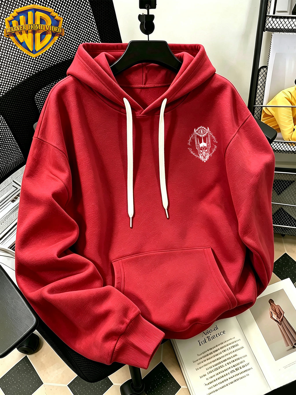 Authorized by Warner Bros., 2026 New Soren Helmet with White Line Print, Men'S Hoodie, Hooded Sweatshirt, Kangaroo Pocket And Drawstring Hat, Suitable for Daily And Outdoor Sports Wear, Autumn And Winter Warm Jacket, Fashionable Jacket - Red