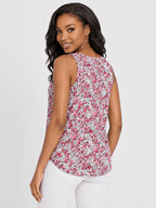 Fresh Floral Print Sleeveless T-Shirt, New Summer Style, V-Neck,, Breathable, Versatile Women's Top - Rose Red