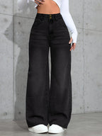 Breast Design Retro Black Jeans Women'S Fall Boyfriend Style Straight Leg Loose Casual Wide Leg Pants Halloween Denim Jeans - Black