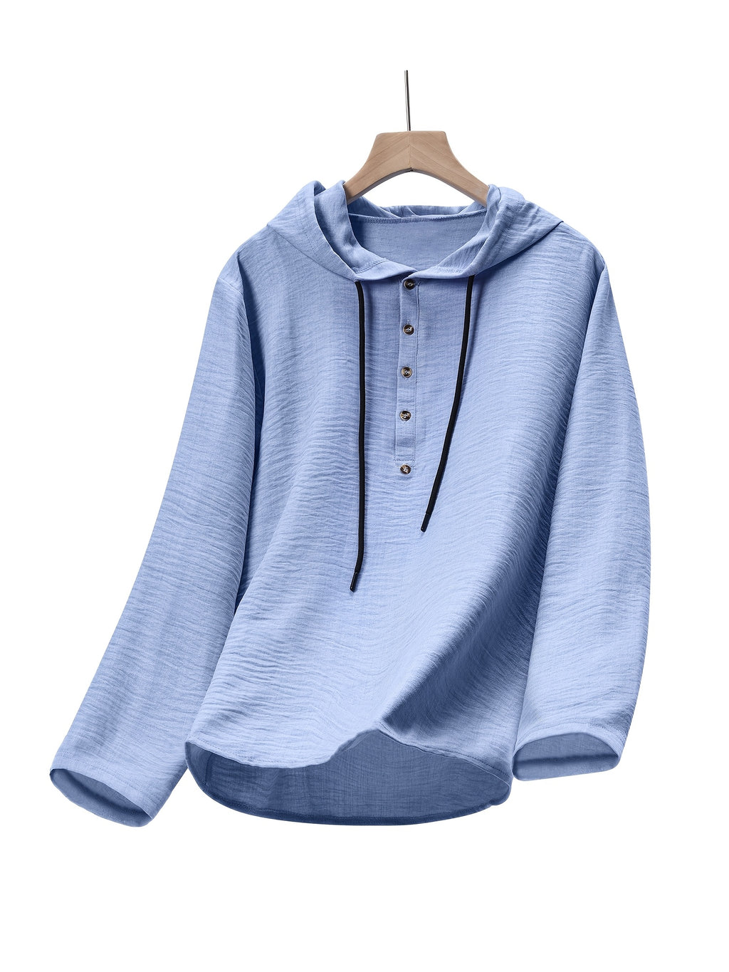 Men'S Breathable Hooded Long Sleeve Beach Henley Base Shirt - Light Blue