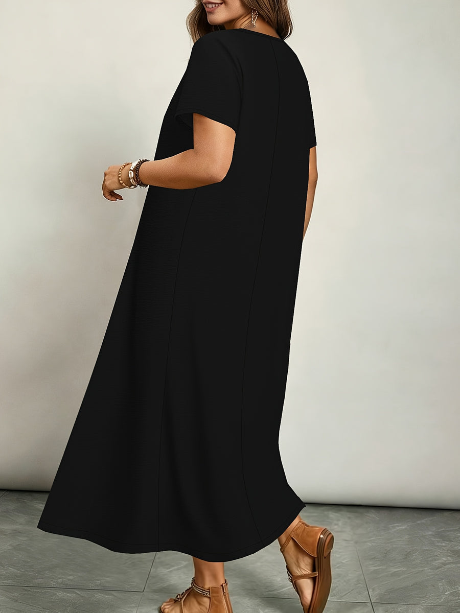Plus Size - Plus Size - Women'S Elegant Casual Versatile Solid Color Dress, Vacation Style, Plus Size Women'S Clothing - Black