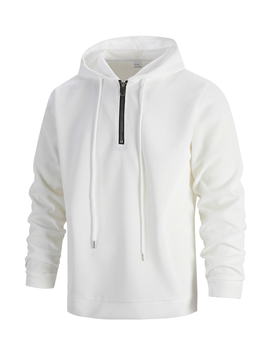 Men's Solid Color Waffle Knit Half-Zip - Lightweight Breathable Half-Zip Hoodie, Long Sleeve Casual Pullover Suitable for Streetwear, Travel, Spring & Autumn Layering, Waffle Texture - White