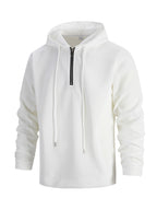 Men's Solid Color Waffle Knit Half-Zip - Lightweight Breathable Half-Zip Hoodie, Long Sleeve Casual Pullover Suitable for Streetwear, Travel, Spring & Autumn Layering, Waffle Texture - White
