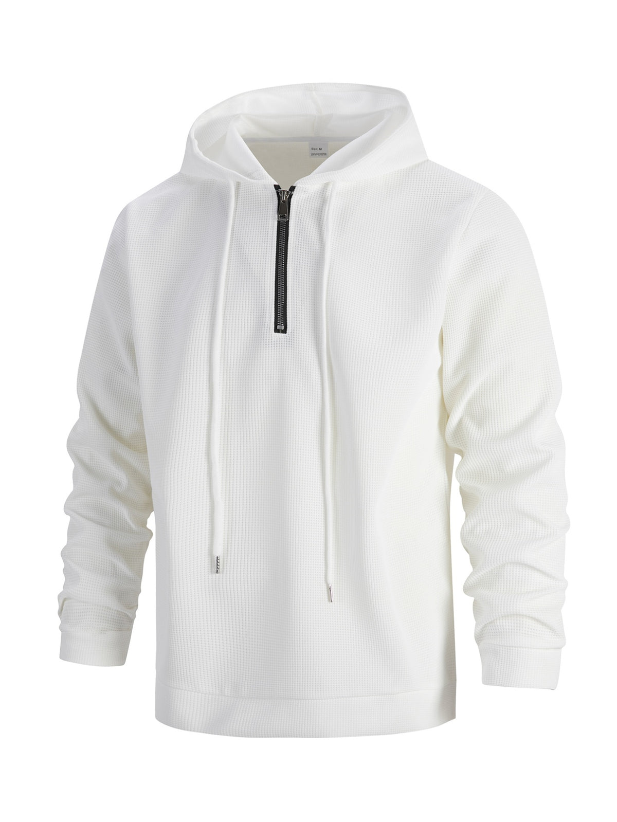 Men's Solid Color Waffle Knit Half-Zip - Lightweight Breathable Half-Zip Hoodie, Long Sleeve Casual Pullover Suitable for Streetwear, Travel, Spring & Autumn Layering, Waffle Texture - White