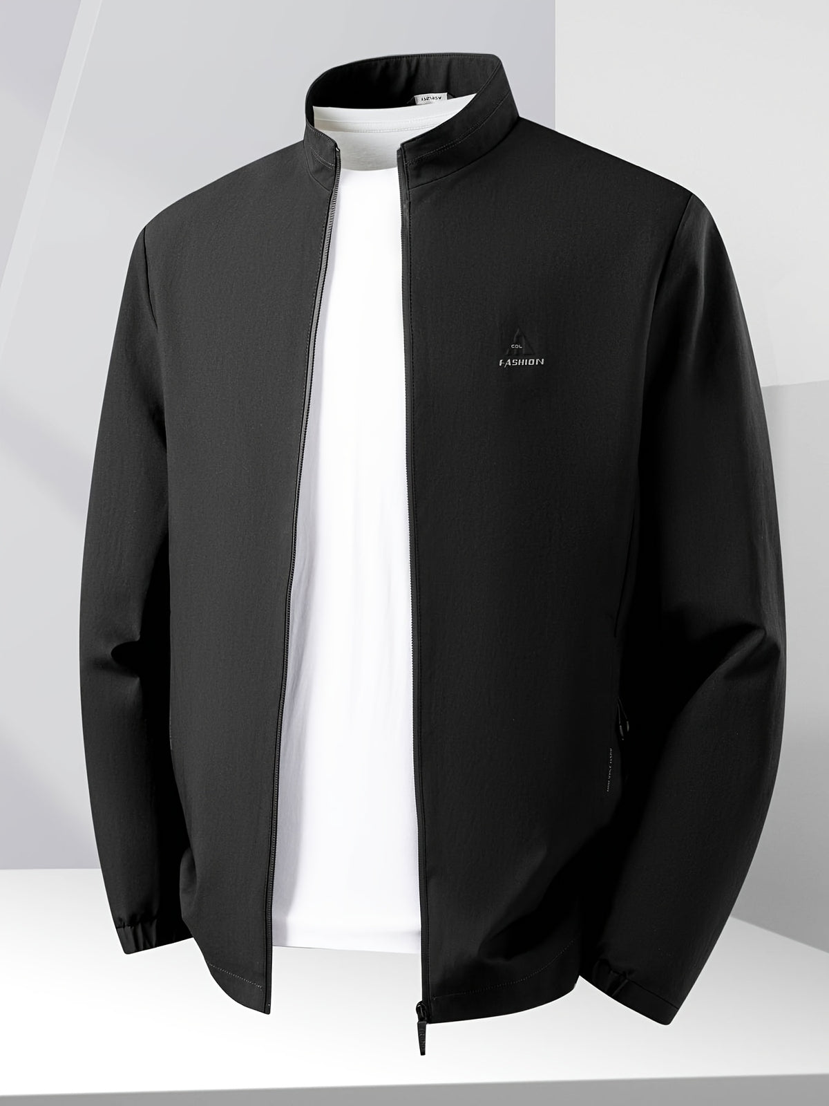 Spring Autumn Comfort Casual Coat, Minimal Solid Trendy Windproof Jacket Top for Men - Black
