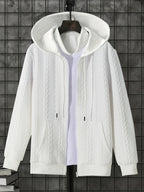 1 Men's Casual Thick Knit Hooded Shirt | High-End Soft Texture Skin-Friendly Fabric | Full Zipper Closure Design | Ribbed Cuffs | Geometric Pattern Jacquard Texture | Loose and Comfortable Fit | Soft, Skin-Friendly, Comfortable, and Warm | for Indoor - Pure White