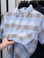 Men's Summer Short-Sleeve Cool Lightweight Trendy Color-Block Shirt - Mixed Color 1