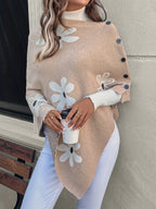 A Versatile And Elegant Cape That Can Be Worn in Various Styles Throughout The Year, Featuring Fashionable Contrasting Colors And a Textured Design, Complete with Buttoned Details - Wheat-colored