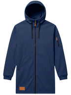 Men'S Casual Hooded Long Jacket PARIS Striped Logo Print Side Seam Zipper Detail Leather Decorative Label Drawstring Hat Collar Loose Daily Windproof Coat, Autumn Essentials - Navy Color