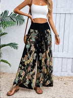 New Stylish and Versatile Wide-Leg Pants, Casual and Elegant Vacation Beach Trousers for Women, Loose-Fit Long Pants - Black