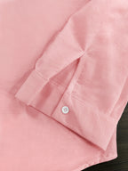 Men'S Faux Linen Long Sleeve Shirt: Lightweight Button-Up Stand Collar Solid Color Formal to Casual Style, Comfortable Breathable Pattern, Suitable for Beach, Office, Party Business, Daily Trendy Wear, Machine Washable Fashion Shirt - Pink Color