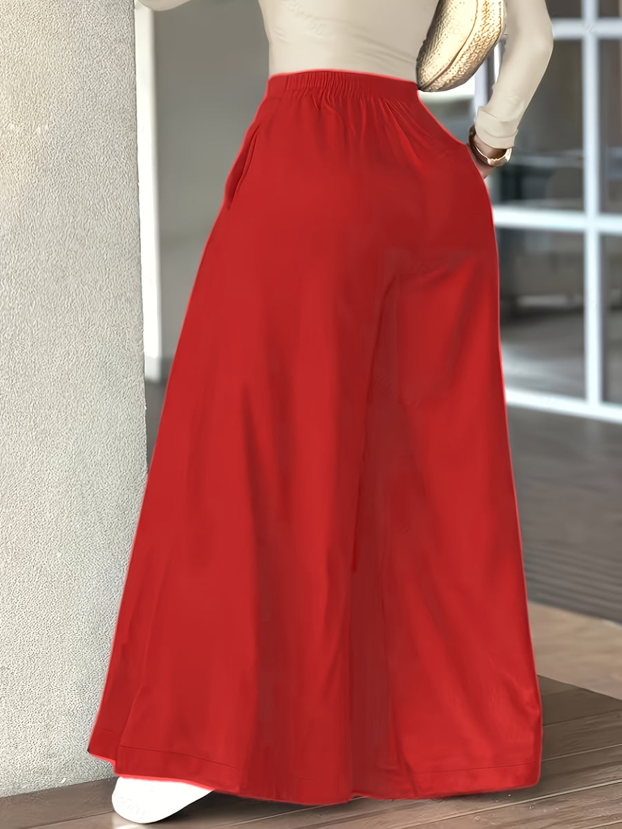 Women's Slim-Fit Casual Pants, Spring-Summer-Autumn Long Pants, High-Waist Fashion Pocket Casual Pants, High-Waist Versatile Casual Wide-Leg Pants - Red