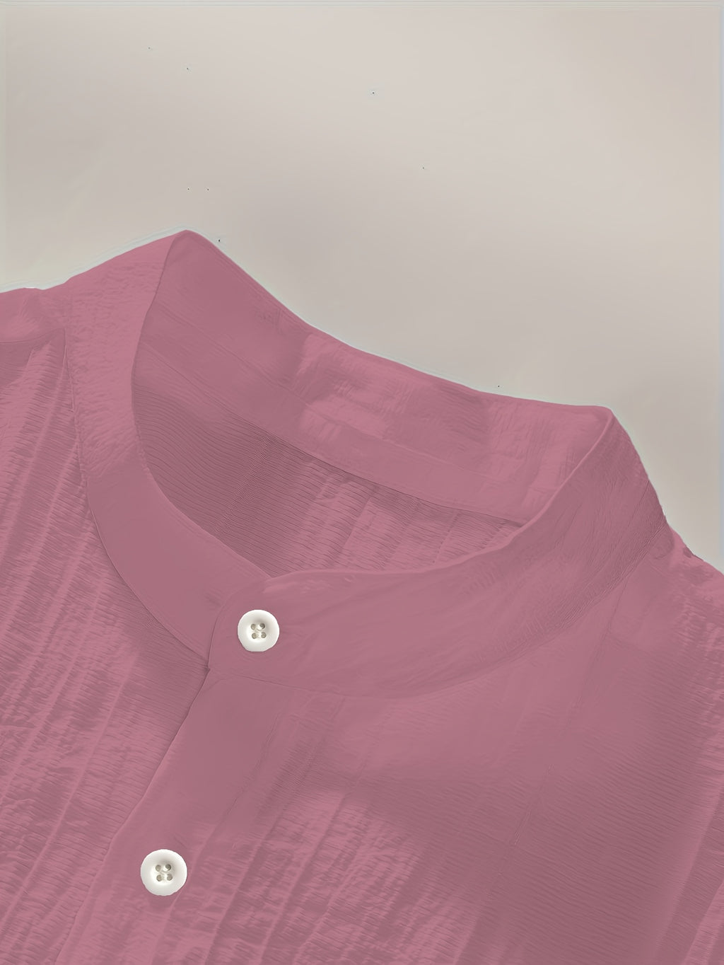 Pearson OBM Men's Summer Solid Color Semi-Transparent Short Sleeve Casual Stand Collar Shirt, Button-Up Fashion Versatile Shirt for Beach Vacation Pool Party - Bean Paste Pink