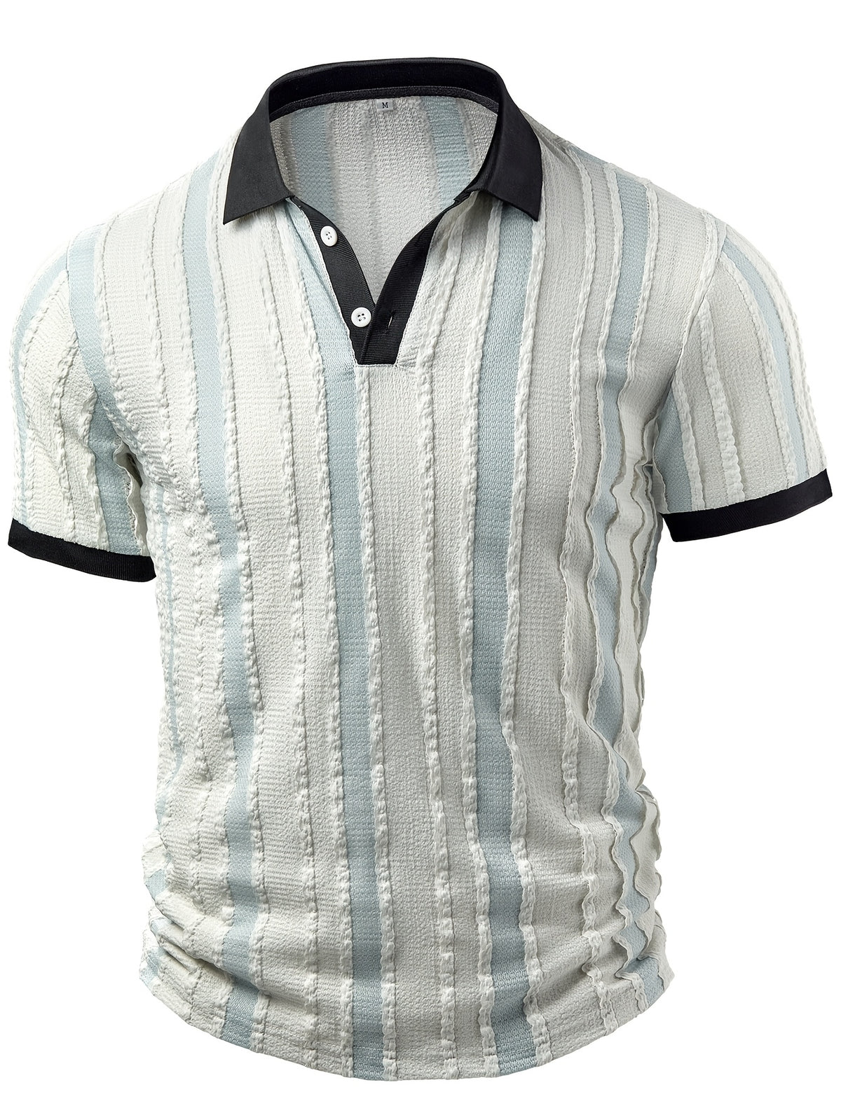 Men's Fashion Casual Old Money Style Two-Tone Striped Polo Shirt Short Sleeve - Photo Color