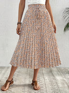 Small Floral Print Front-Tie Pleated Skirt - Mixed colors