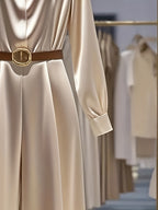 Ladies' Elegant Solid Color V-Neck Jumpsuit - Khaki